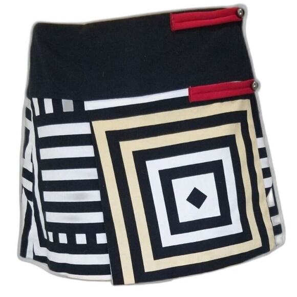Gianfranco Ferre Jeans Geometric Print Y2K Mini Skirt White Black Red Size Med - Picture 7 of 8